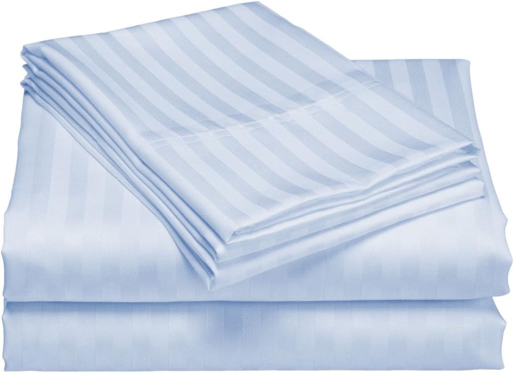 Scala Bedding 600 Thread Count Egyptian Cotton Luxurious Striped Duvet Cover Cal King Sky Blue