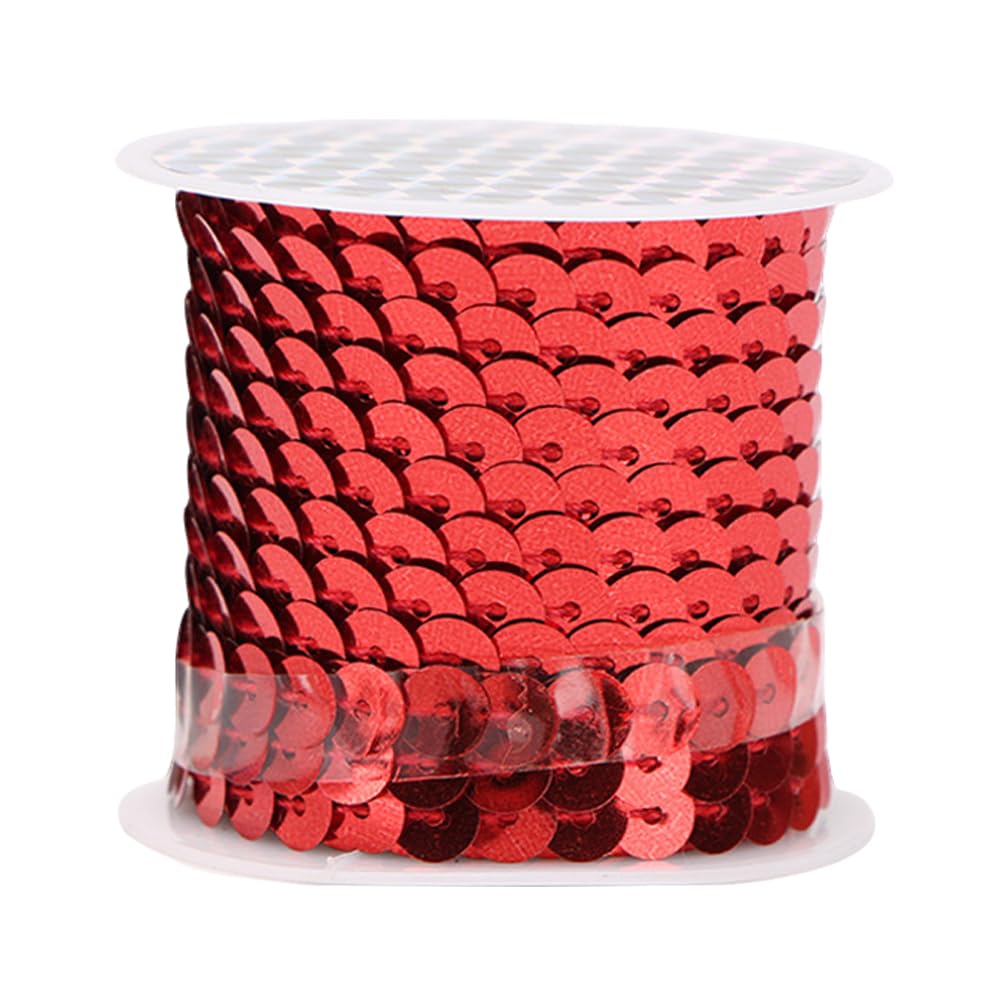 Leliafleury 4.5 Meter Red Sequin Trim 6mm Sequins String Flat Round Paillettes Ribbon for DIY Crafts Sewing