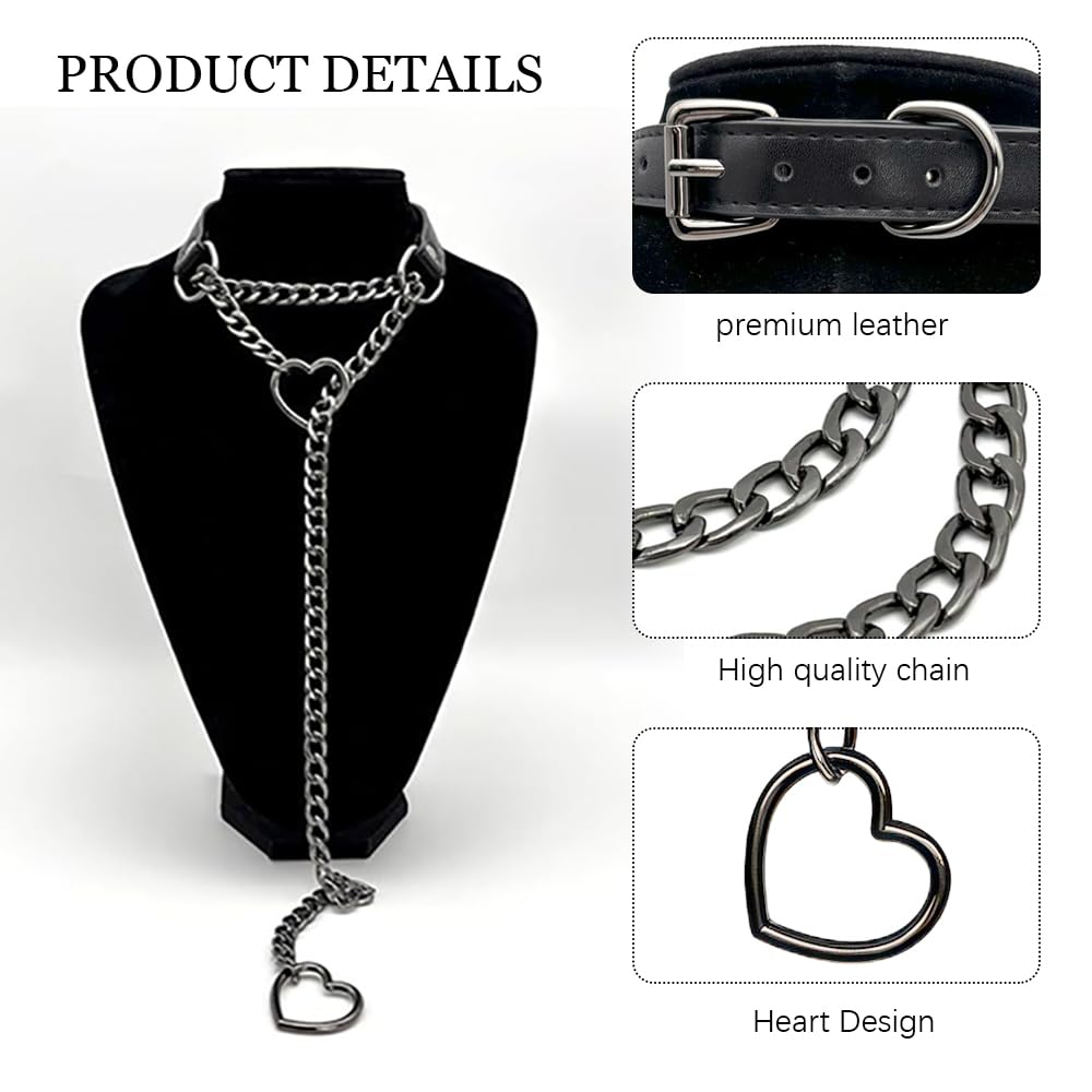 Collar con O-Ring Gargantilla en PU para Bondage Choker Slave con Cadena y Corazón Collar Ajustable para Fetichismo y SM Accesorio para Adultos