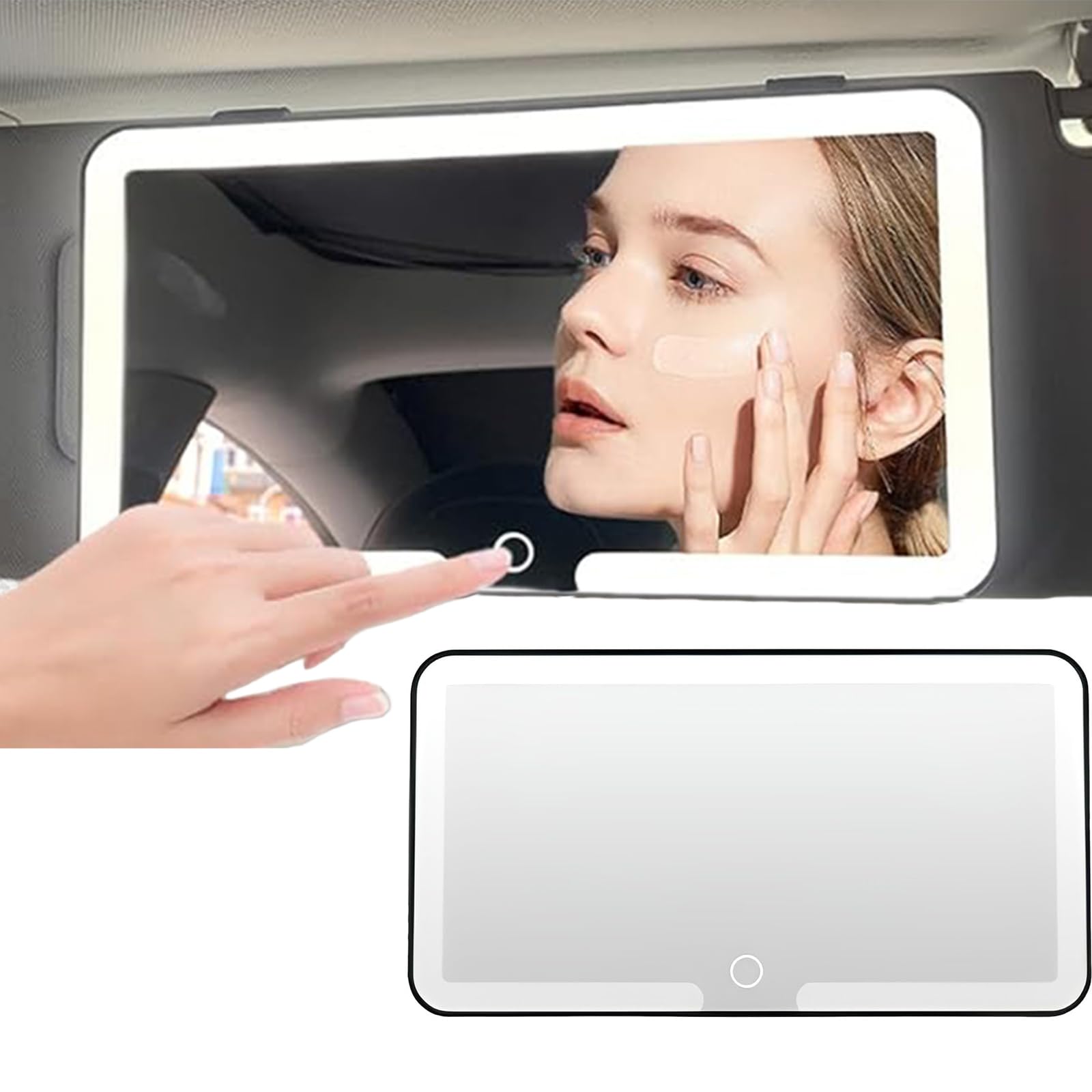 Car Vanity mirror with 3 Light Modes Sun Visor Cosmetic Touch Screen for Portable Black Interior-image-22