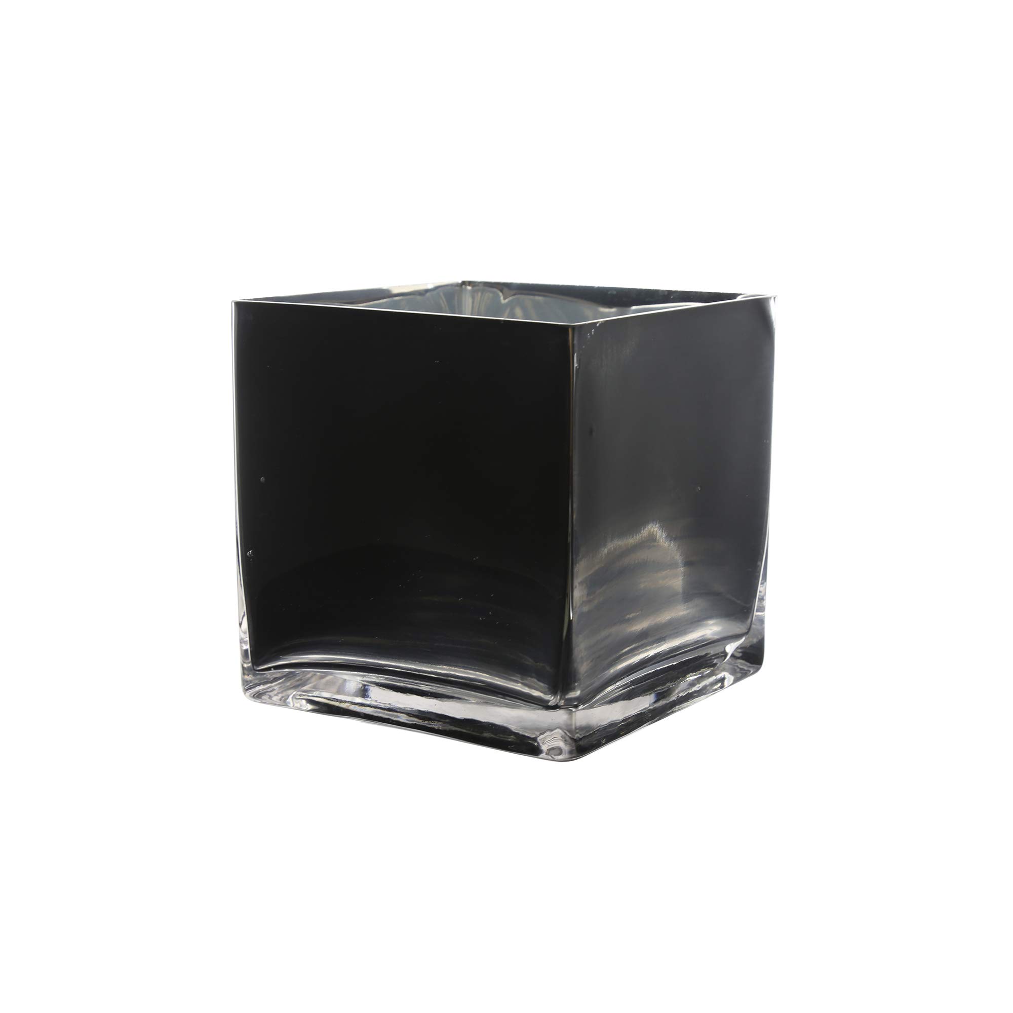 WGV Cube Glass Vase, Candle Holder, 5"x5"x5", Black Elegant Floral Accent Container Planter Terrarium Storage for Wedding Party Ceremony Event Office Home Decor, 1 Piece