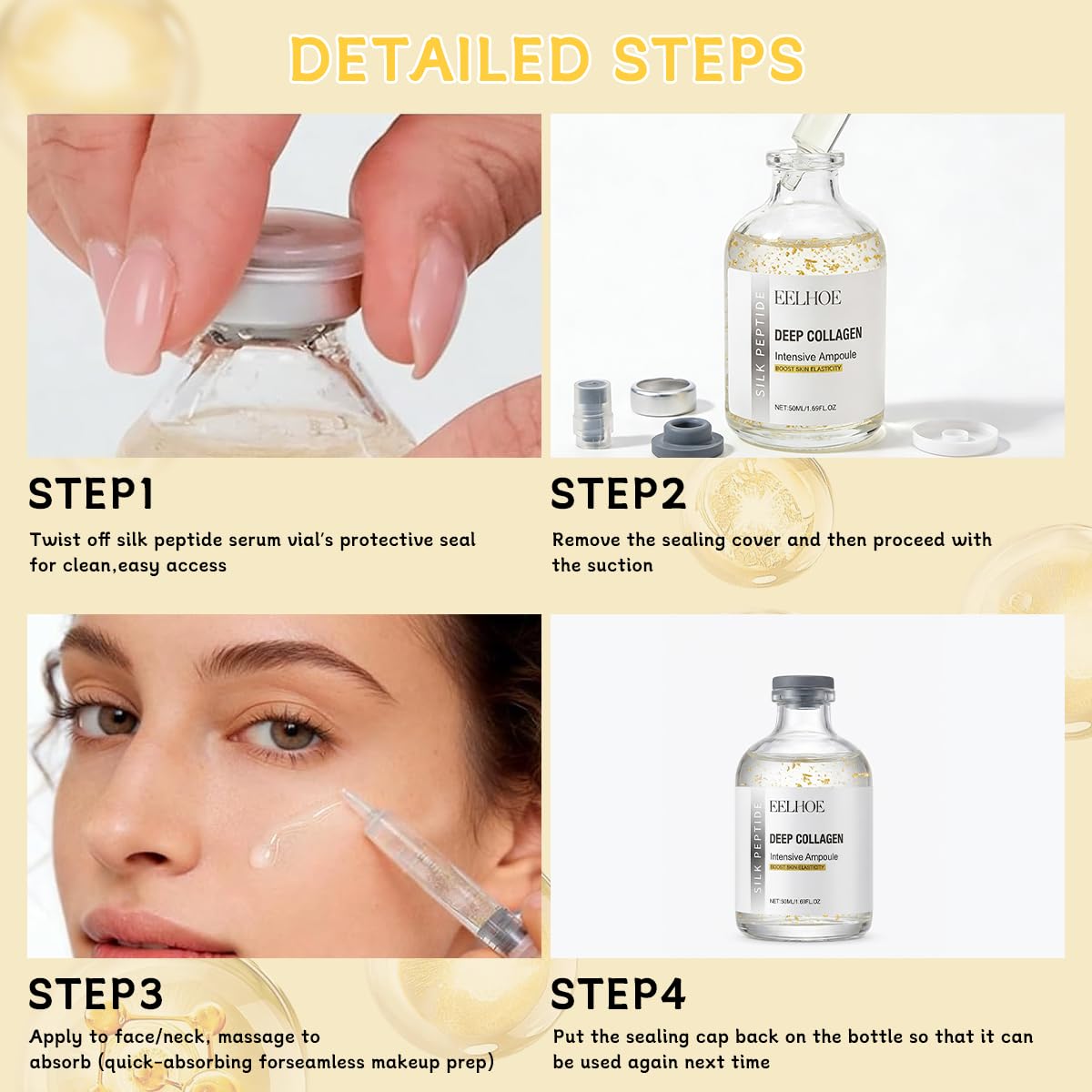 Silk Peptide Intensive Lifting Ampoule, Deep Collagen Silk Peptide Ampoule, Korean Silk Peptide Serum, Smooths Wrinkles, Improves Elasticity, Hydrating, Tightening, Suitable For All Skin Types 2PCS - Image 7