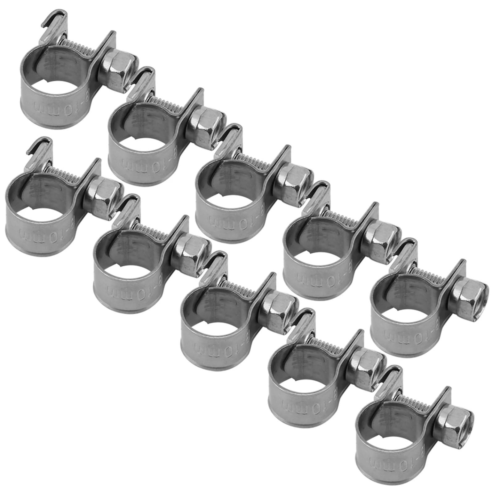 Hose Clamps Stainless Steel 10pcs Stainless Steel Mini Fuel Line Pipe Hose Clamp Clip 6mm‑20mm Optional Size Fastener(8-10Mm)