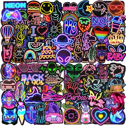 Aufkleber 200 Stück Neon Sticker Set Wasserfeste Vinyl Sticker Decals Coole Graffiti Sticker für Laptop Skateboard Scrapbook Trinkflasche MacBook IPad Handy Tagebuch Tassen Moped Fahrrad Koffer usw