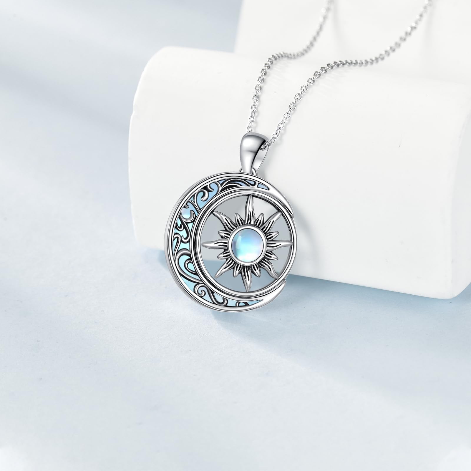 KZX Collier soleil et lune en argent sterling 925 - Pendentif soleil et lune - Cadeau pour femme, mère, épouse