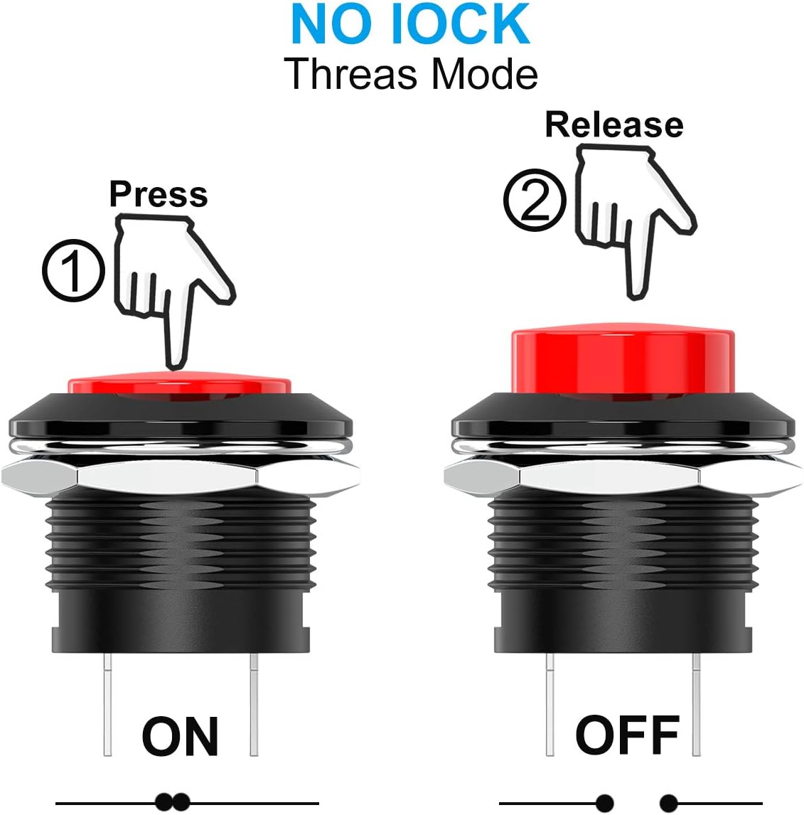 DIYhz Momentary Push Button Switch Mini No Lock Round Switch AC 250V / 3A AC 125V /6A Off-ON Red Cap(20pcs)