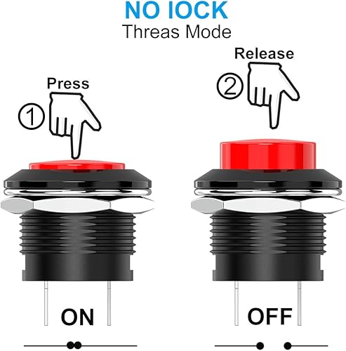 Miniatura 3 de DIYhz Interruptor de botón momentáneo, mini interruptor redondo sin bloqueo AC 250 V3 A CA 125 V6 A, tapa roja apagada (20 unidades)