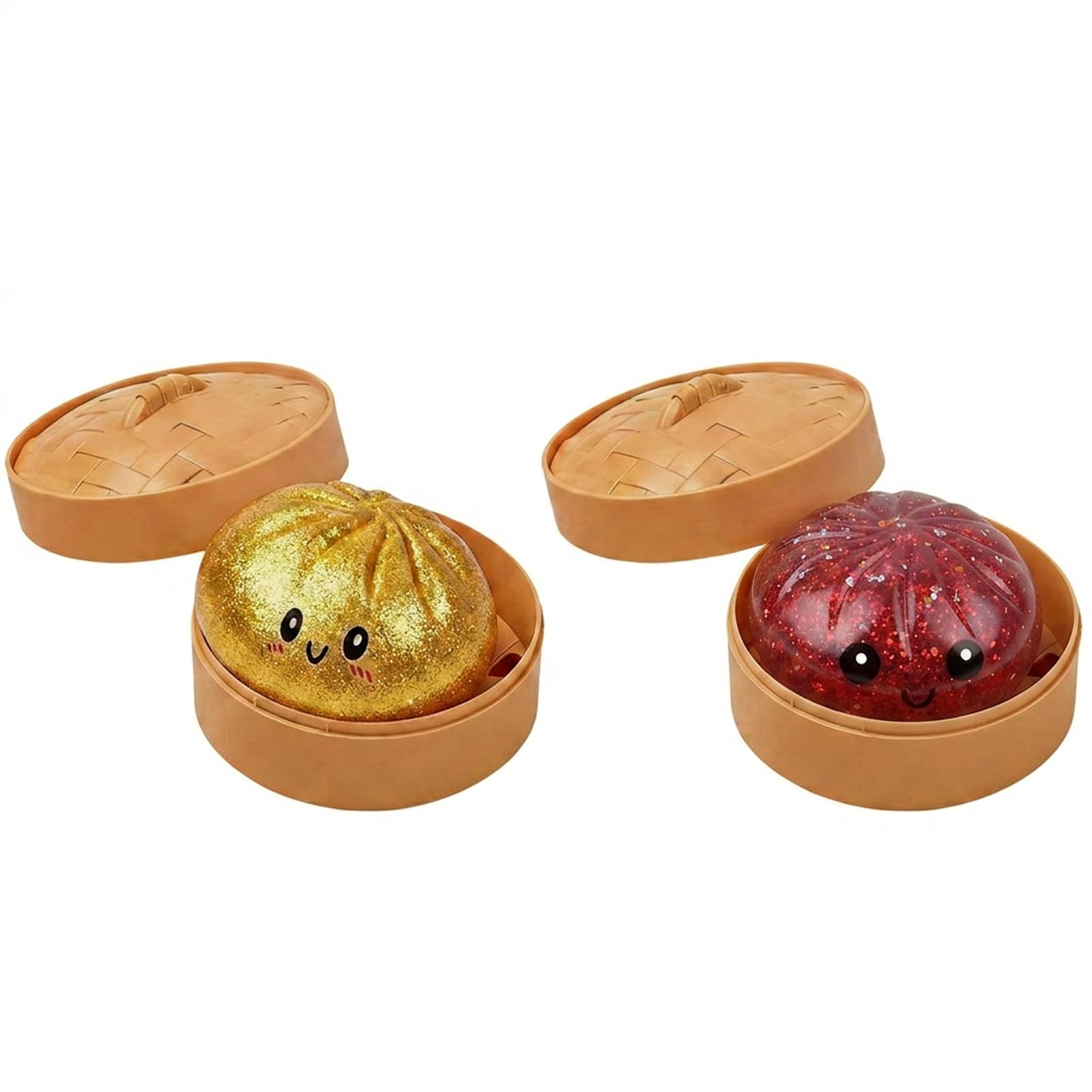 2-Piece Dumpling Squishy Set, Gold and Red Bao Bun Glitter Dumpling, Sensory Stress Relaxation Ornament for Desktop Relaxation