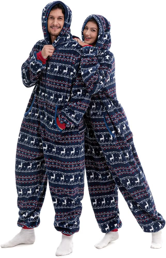 HSCTEK Fuzzy Teddy Fleece Family Christmas Matching Onesie with Hoodie(One Set for Single One)