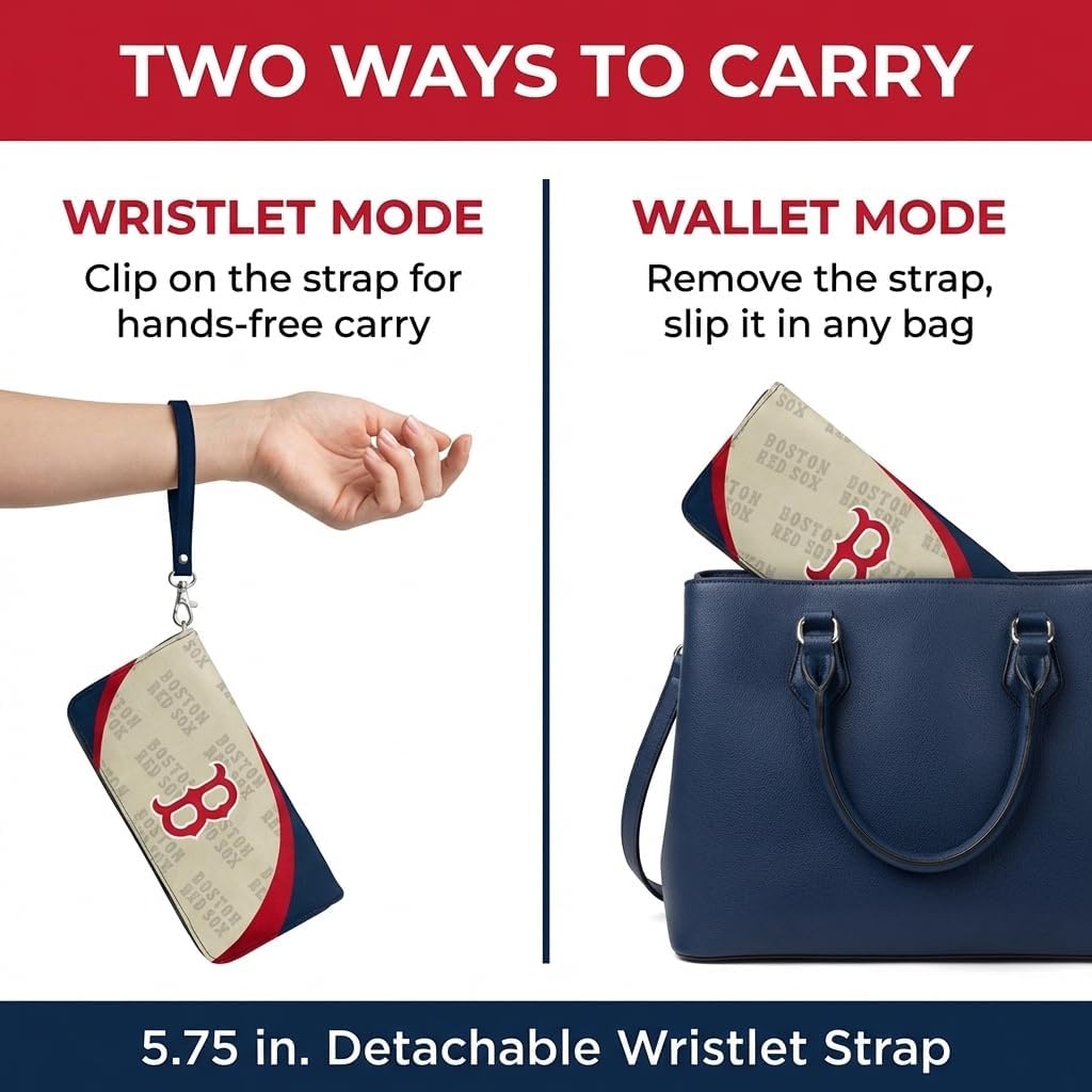 Littlearth MLB Boston Red Sox Curve Zip Organizer Wallet, Wristlet and Wallet in One, Team Color, 8 x 4 x 1 Inches