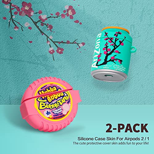 [2Pack] Cute Airpod Case For Airpod 2/1,3D Cartoon Kawaii Food Bubble Gum & Drink Airpods Cover Design Girl Boys Teens Fashion Fun Shockproof Protective Skin Accessories Silicone Case For Airpods 1&2 #TOP1