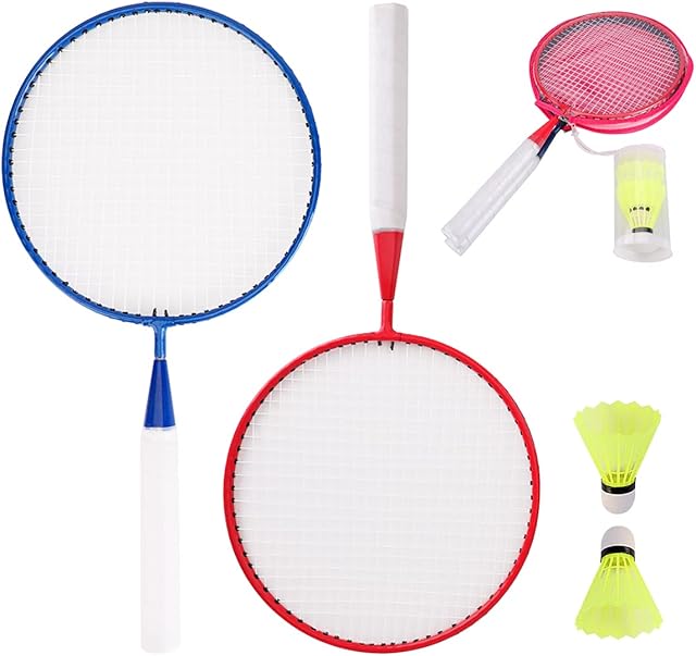 Kids Badminton, Badminton Rackets Set of 2 Lightweight, Child Badminton Set for Garden, Toddler Badminton Toy Age 6 7 8 9 10 with Short Handle, 2 Shuttlecocks