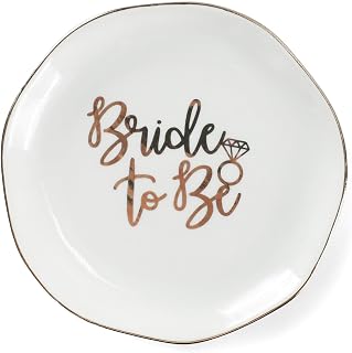 VINCOMIC Wedding Ring Dish For Bride-Bride To Be Jewelry Dish Tray-Ceramic White