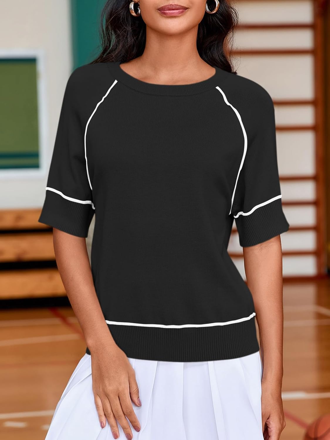 Saodimallsu Womens Short Sleeve Sweaters Casual Crew Neck Lightweight Knit Summer Trendy Pullover Tops - Image 2