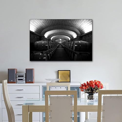 Vista 11 de 1 lienzo decorativo para pared, ferrocarril a través del bosque de pinos con niebla, decoración moderna para el hogar, sala de estar, arte de pared