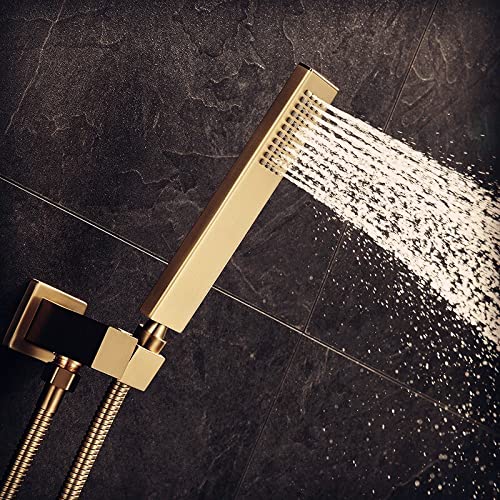 Pomme de douche à main en laiton massif or brossé au style carré moderne pour salle de bain chic