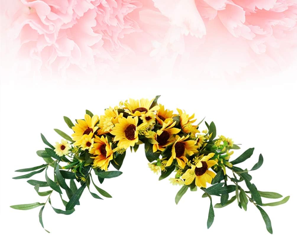Sunflower Swag Artificial Flowers Door Hanging Wreath Simulation Floral Eucalyptus Garland for Mirror Window Wall Home Wedding Party Decoration