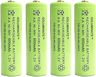 4 x Soluminate™ UK AA Rechargeable Solar Light Batteries 1.2V 600mAh NiMH Ni-MH for use outdoors in Garden Solar Lights