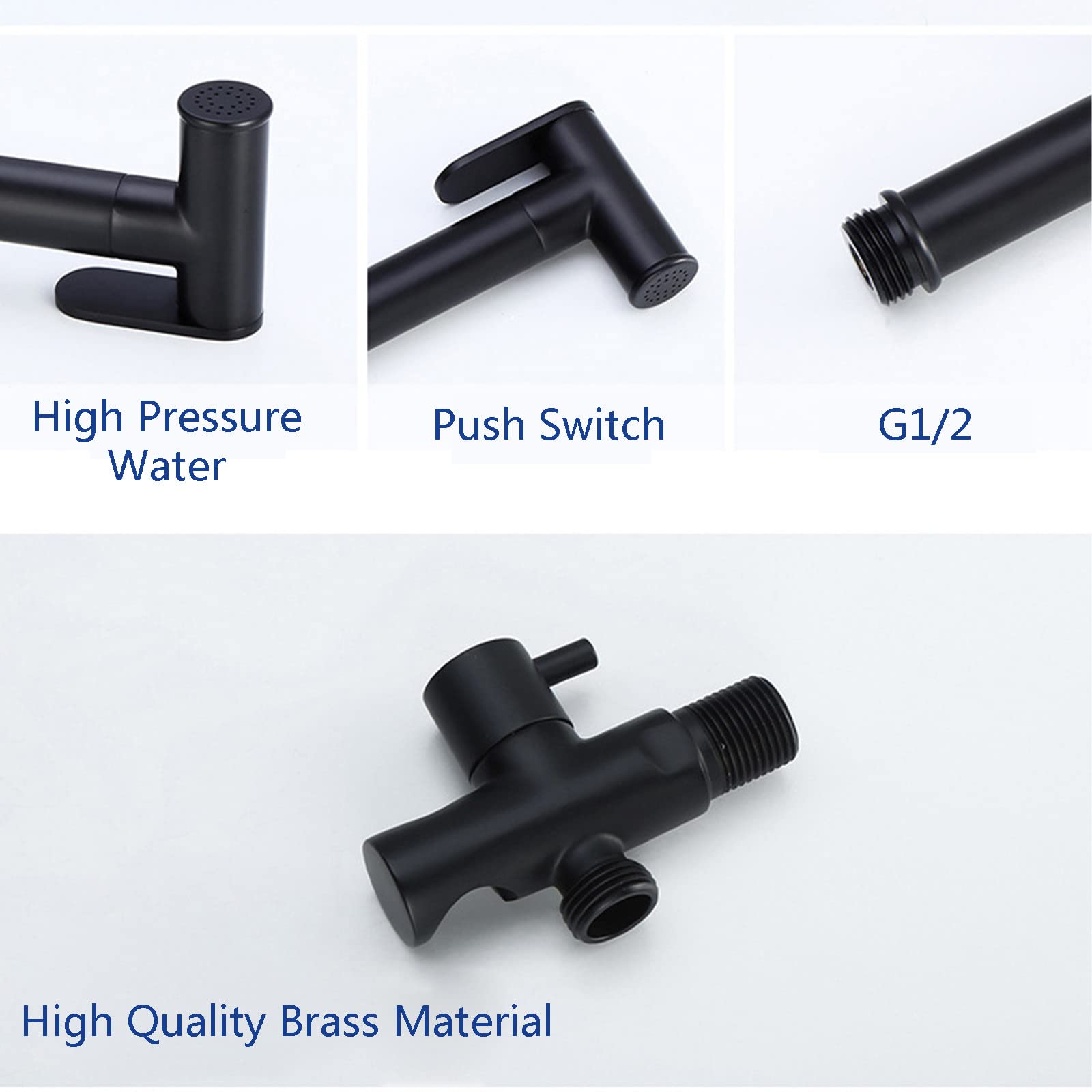 Doccetta per Bidet, Portatile Idroscopino per WC con Tubo e Supporto Ottone Doccino per Bidet Singola Acqua Fredda Nero Bidet Portatile Kit Doccetta