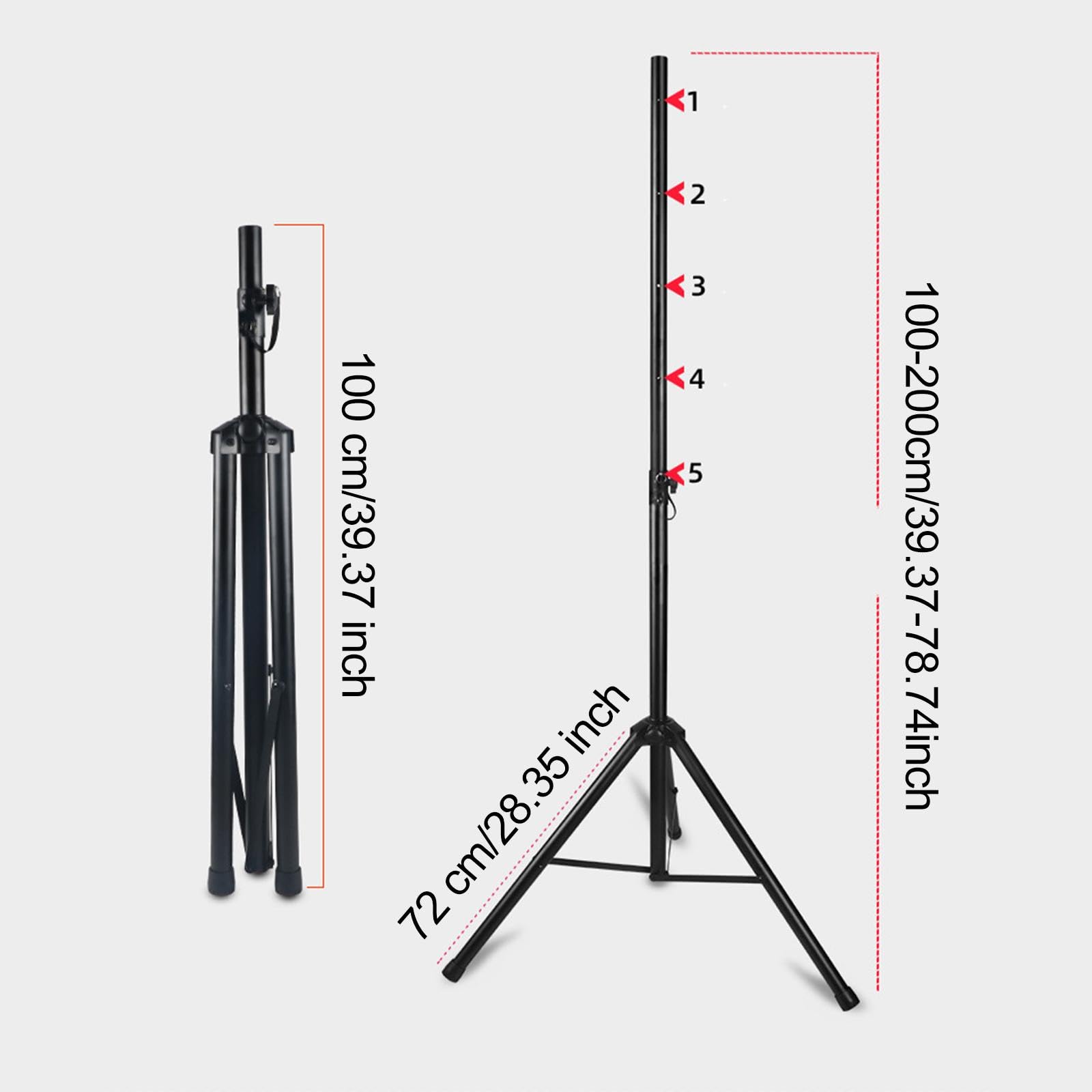 Lautsprecherständer Stativ, Höhenverstellbar 1-2m (39-79 Zoll), Metall, Flaches Tablett 11x17.5cm (4.3x6.9 Zoll), für Zuhause, Büro, Hochzeiten, Bühne