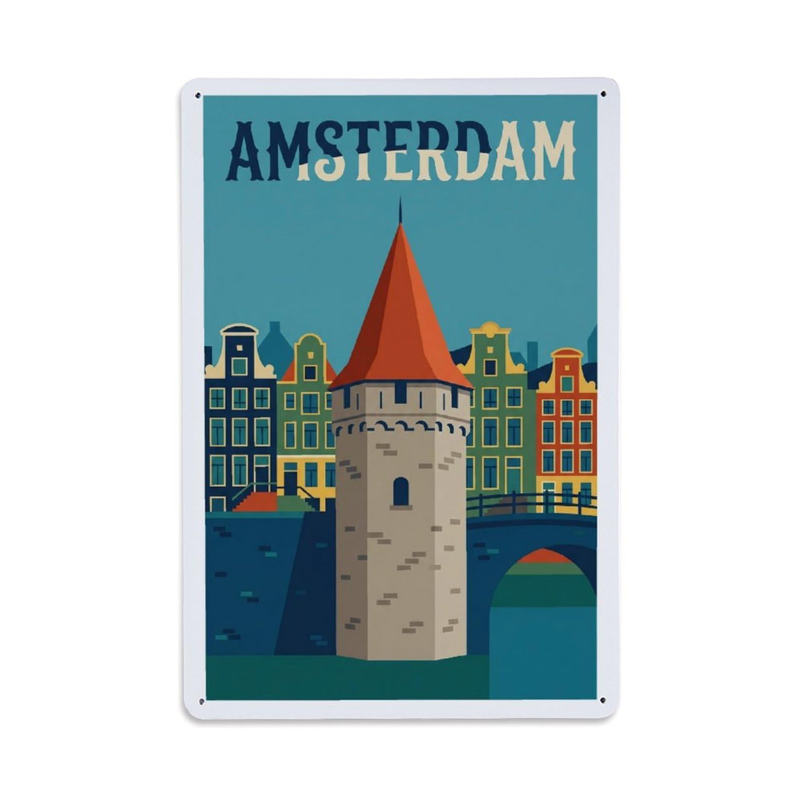 Vintage Travel Turret Netherlands Medieval Metal Tin Sign Plaque Wall Decor for Cafe, Club Bar, Office, Home Garden Metal Poster 8x12Inch