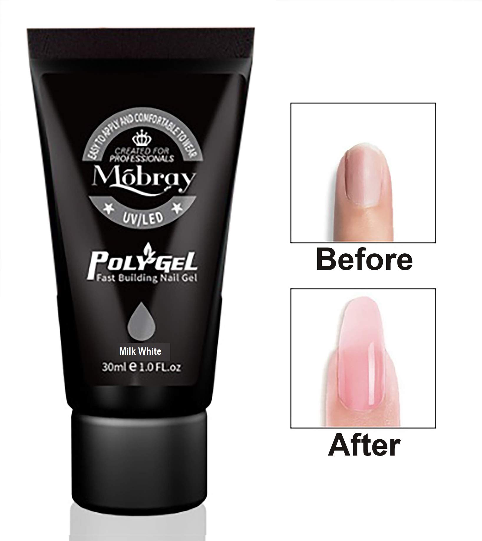 Mobray Poly Nail Gel Manicure Set Extend Builder Gel Kits Finger Nail Extension UV LED Acrylic Builder Gel Nail Fack Nail (#06-Milk White - 30ml) 1