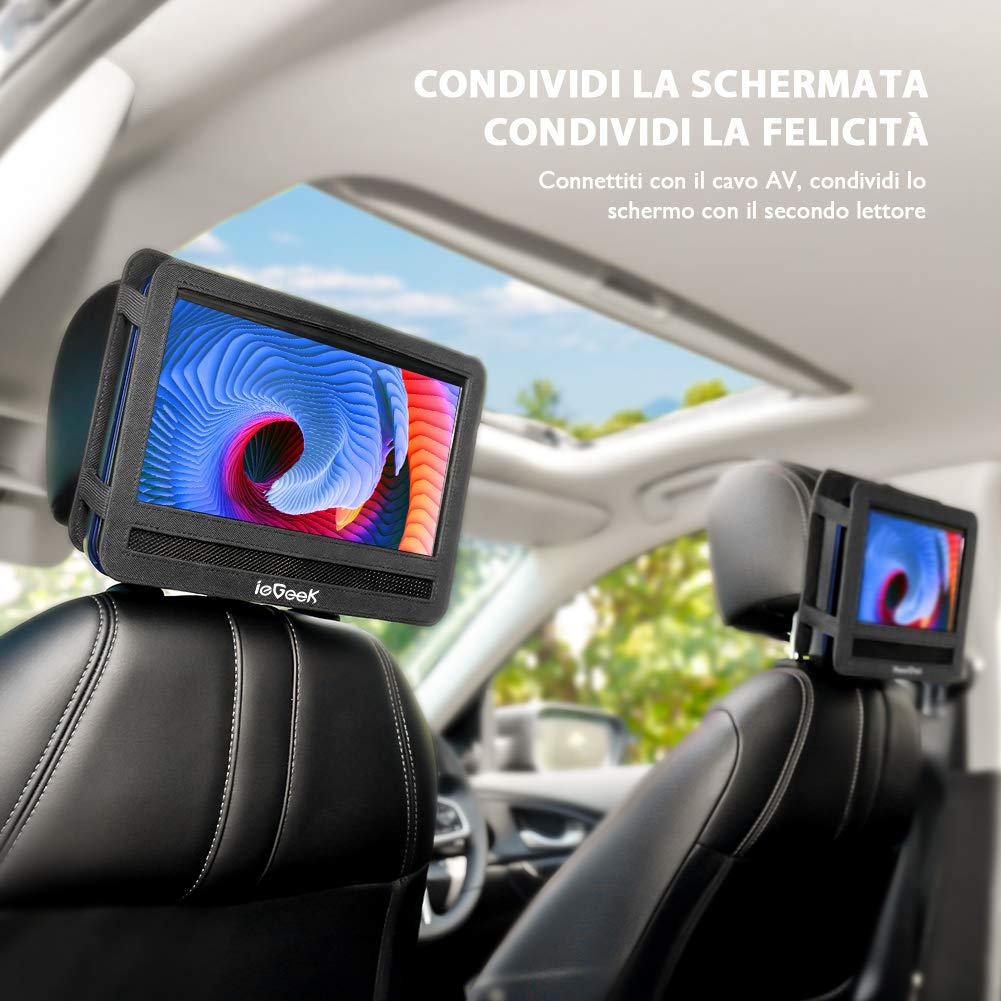 ieGeek 11.5" Lettore DVD portatile schermo girevole 360° LCD protezione occhi batteria ricaricabile 5 ore riproduzione loop Blu