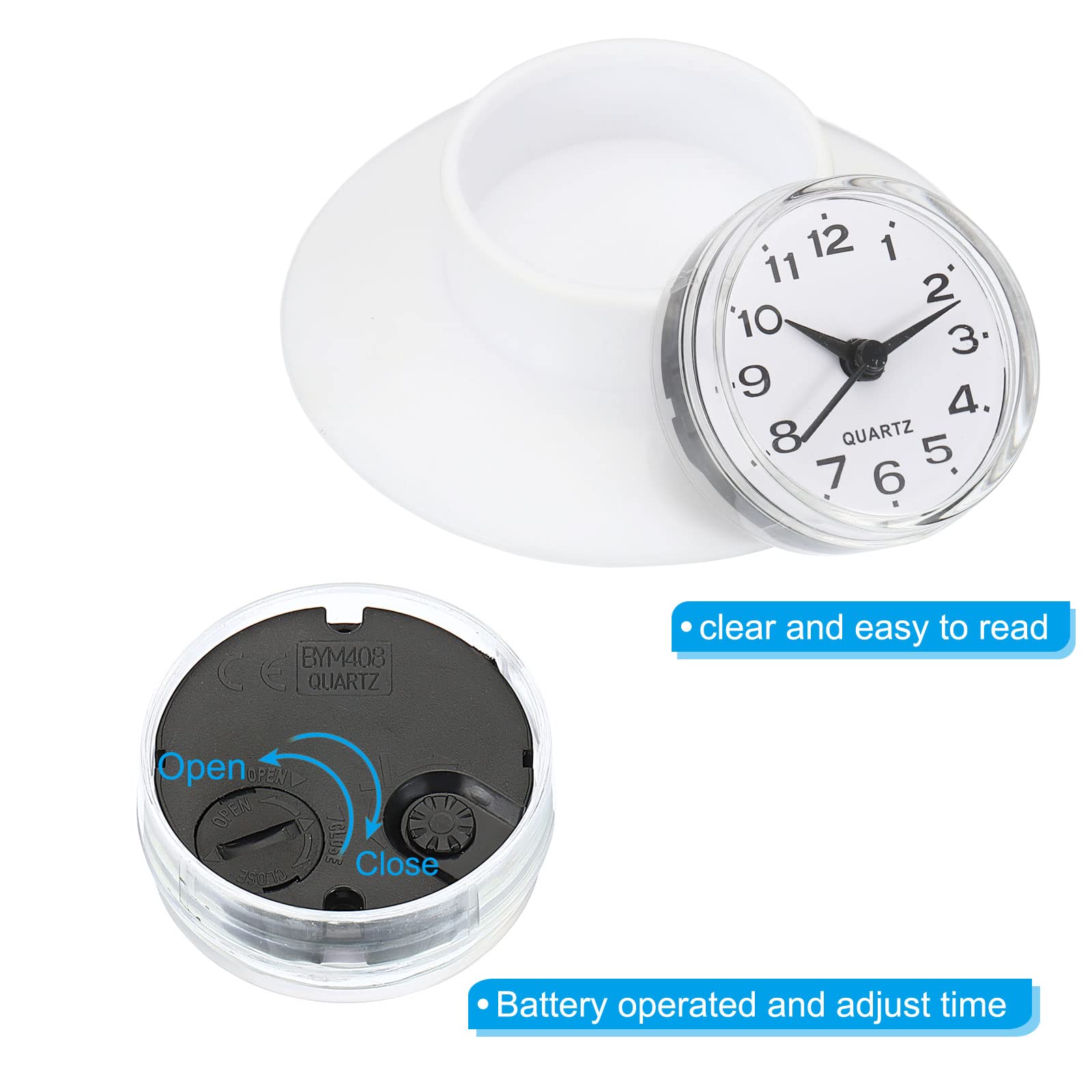 Orologio Da Parete Mini Impermeabile Per Bagno E Cucina - Con Ventosa, Quadrante 8.6 Cm, Batteria AG13, Bianco