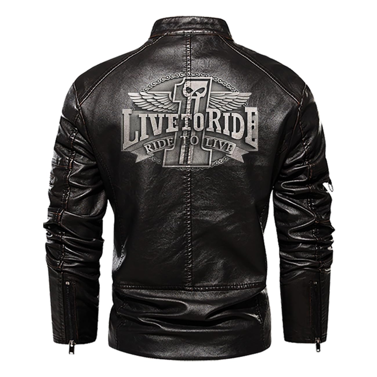orealexpress Live To Ride Ride To Live Biker Motorcycle, Personalized Mens PU Leather Coat Custom Motorcycle Jacket Stand Collared Black