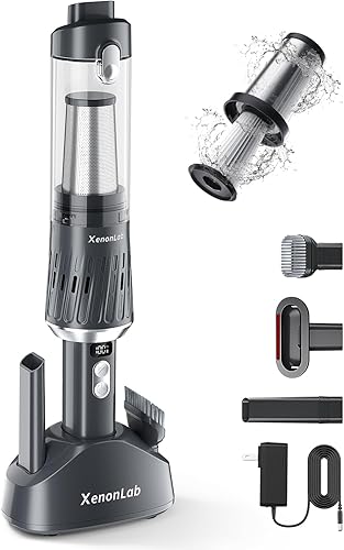 Aspiradora de mano inalámbrica de 25000 Pa para automóvil, aspiradora de mano 3 en 1, incluye pantalla inteligente y base de carga, aspiradora de