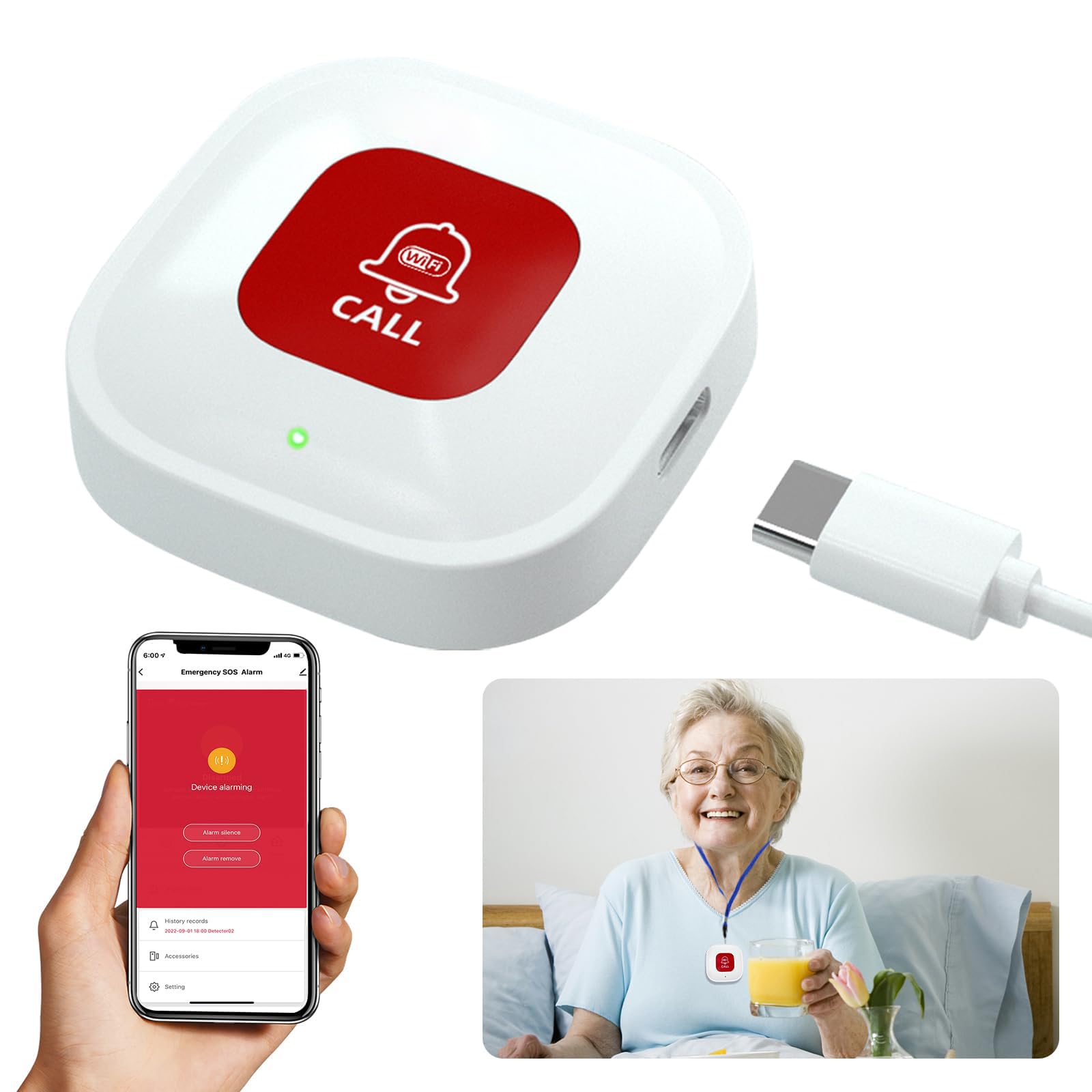 Sponsored Ad – NALACAL WiFi Smart Alert Button, Rechargeable Wireless Call System, Home Safety Smart Alarm Device for Family Use (Supports 2.4GHz Wi-Fi)