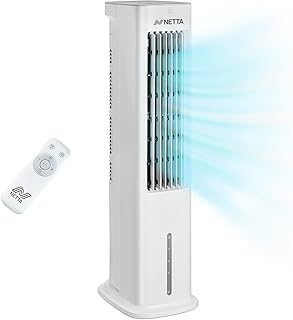 NETTA 5L Portable Air Cooler with Remote Control, Fan and Humidifier Settings, Automatic Oscillation 3 Fan Speeds and 3 Modes, High Powered Evaporative Air Cooler, 2 Ice Packs Included 55W