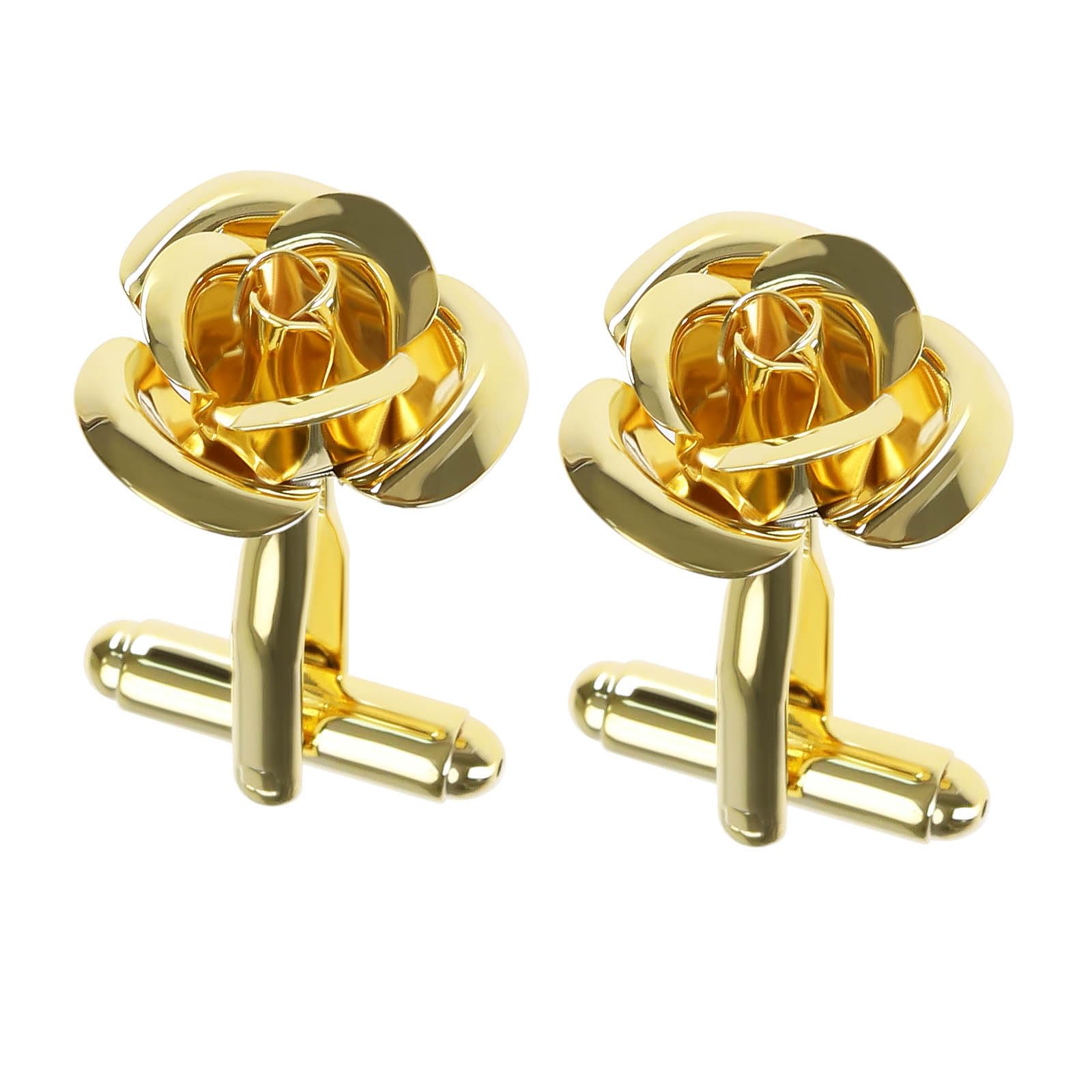 eMagTech1 Pair Rose Flower Cufflinks Gold Cuff Links Classic Shirt Cufflinks Delicate Men's Cufflinks for Men Father Groom Clothing Decoration Accessories