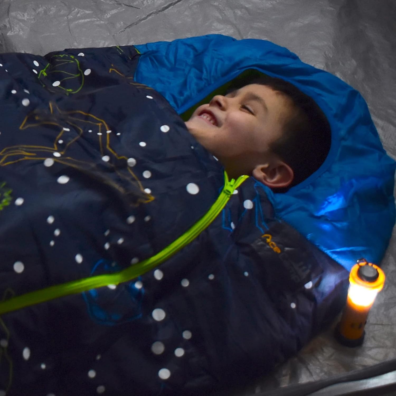 AceCamp, sacco a pelo Kid's Glow-in-The-Dark, adatto per bambini, 3 stagioni, fino a 142 cm di altezza, fino a -1°C
