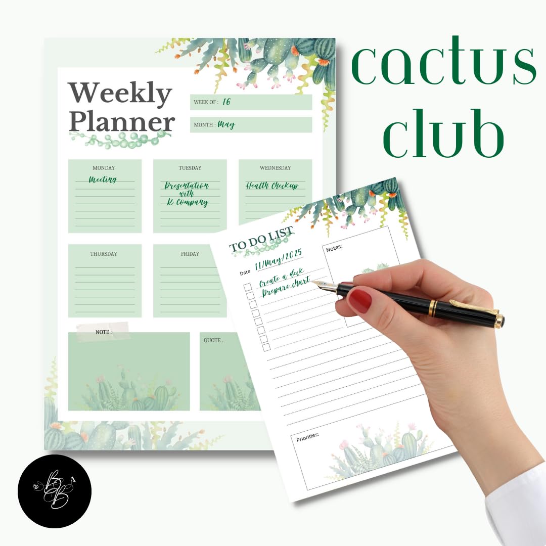 Bees and Butterflies A4 Weekly Planner & A5 To-Do List Combo | 50 Sheets Each | Cactus Design Productivity Set for Office, Work, Study & Home | Elegant Organiser for Scheduling & Daily Task Planning 3
