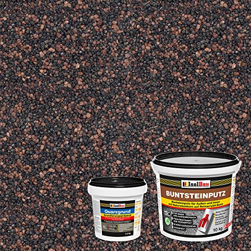 Isolbau - Buntsteinputz für Außen und Innen (Graphit, Rotbraun) 10 kg - BP85 Mosaikputz Dekorationsputz Frostsicher, Wasserfest, Stoßfest - mit Quarzgrund 1,5 kg