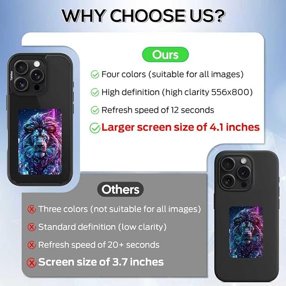 Upgraded Smart Ink Case for iPhone 16 Pro Max - 4.1 HD 4-Color E Ink Screen, NFC Custom Digital Picture Transfer, DIY Digital Photos, Durable Anti-Drop Cover, Compatible with iPhone Black
