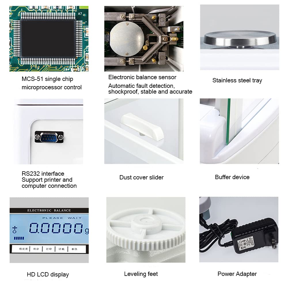Bilancia Analitica Digitale Di Precisione 0.0001g - 110g Capacità, Display LCD, Parabrezza, Per Laboratorio - Foto 8