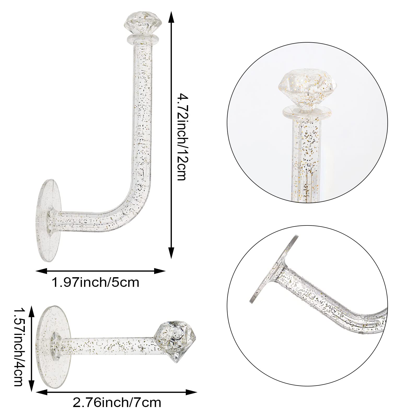 4 PACK Adhesive Scrunchie Holder DIY Hair Accessories Organizer Wall Hooks Waterproof Scrunchy Storage Clear Glitter Stick Scrunchies Holder Headband Hairband Hair Ties Holder