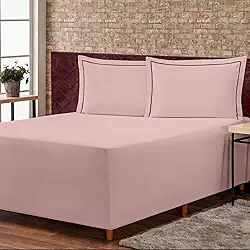 Jogo de Lençol Conjugado para Cama Box CASAL PADRÃO Versatile com Fronhas 03 Peças - Capa Luva Percal 300 Fios Toque Acetinado (Rosê)