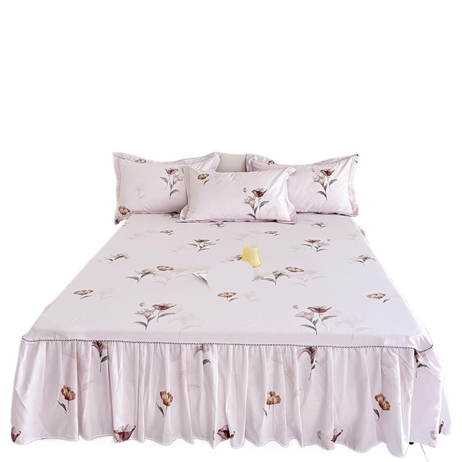 Ruffled Bedspread 1pc Floral Style Bed Skirt Bedspread Cover Home Ruffles Linen Falda De Cama (No Pillowcase)(S,Single 120x200cm 1pc)
