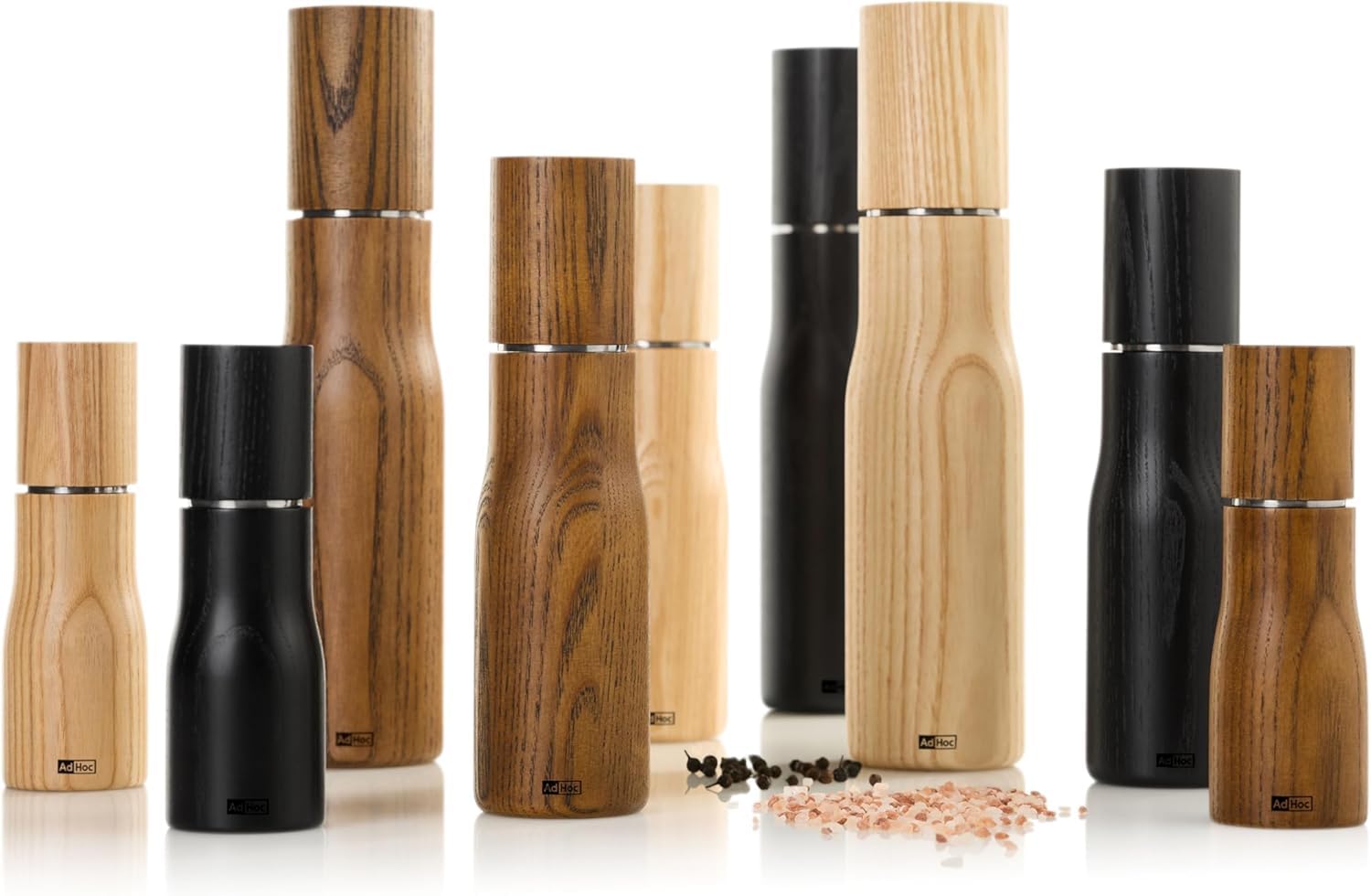 AdHoc MP850 manuelle Salzmühle und Pfeffermühle LEVO im Set | langlebiges Keramik Mahlwerk & edler Holzkorpus | Mahlergebnis fein bis grob | simple Bedienung & elegantes, modernes Design