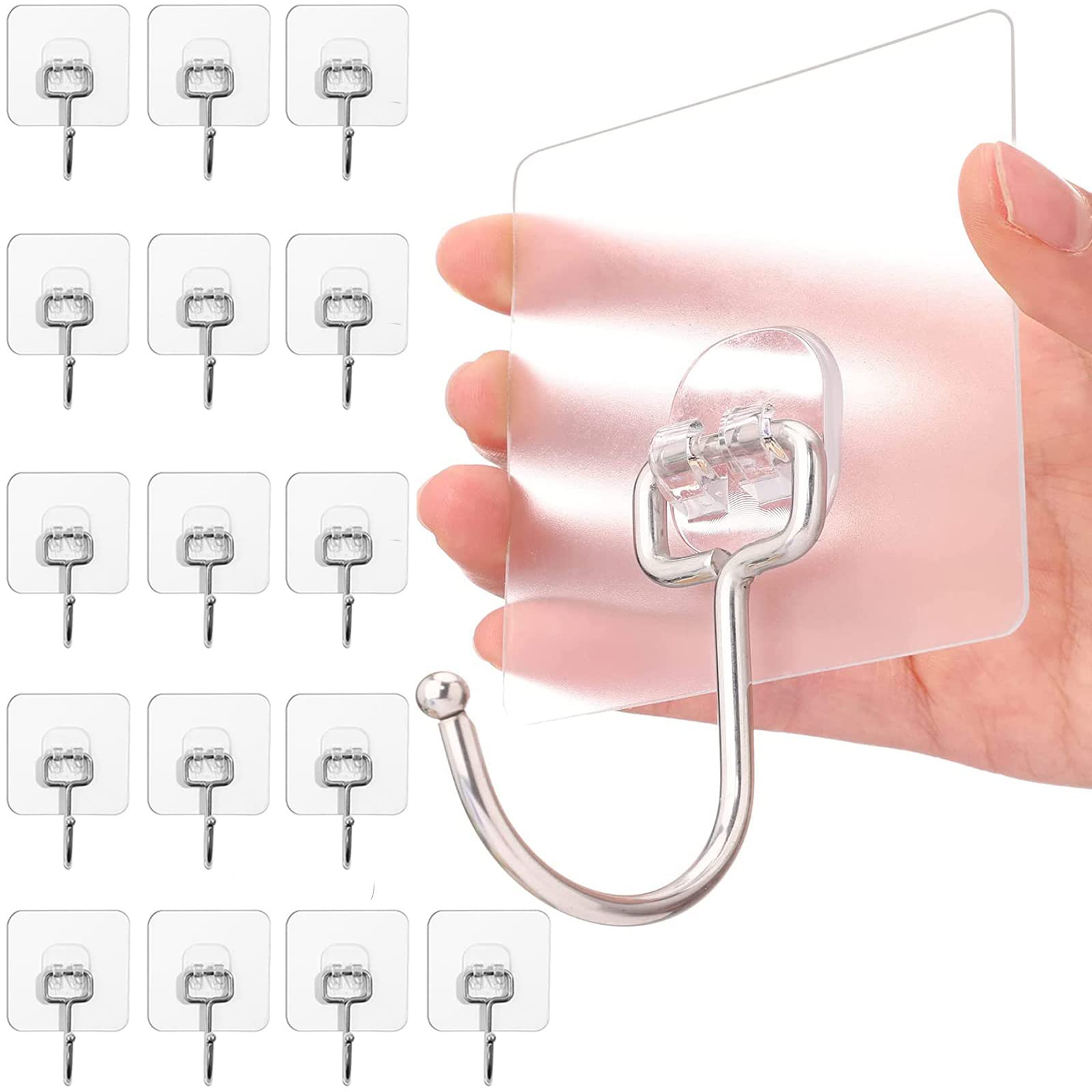 Charfia 8 Stück 15kg (Max) Selbstklebend Haken Extra Stark, Große Klebehaken Transparent Haken Selbstklebend Wandhaken Selbstklebend für Küche Bad Wand & Decke Aufhänger