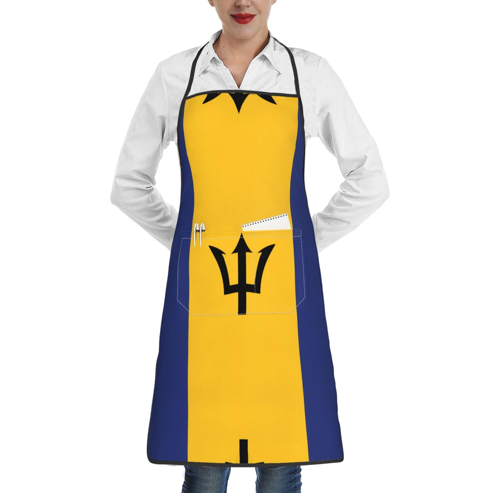 Wbqlsl Unisex White Flag Of Barbados A Patterned Chef's Apron Perfect For Baking And Gardening Perfect For Kitchen Aprons And Bakers
