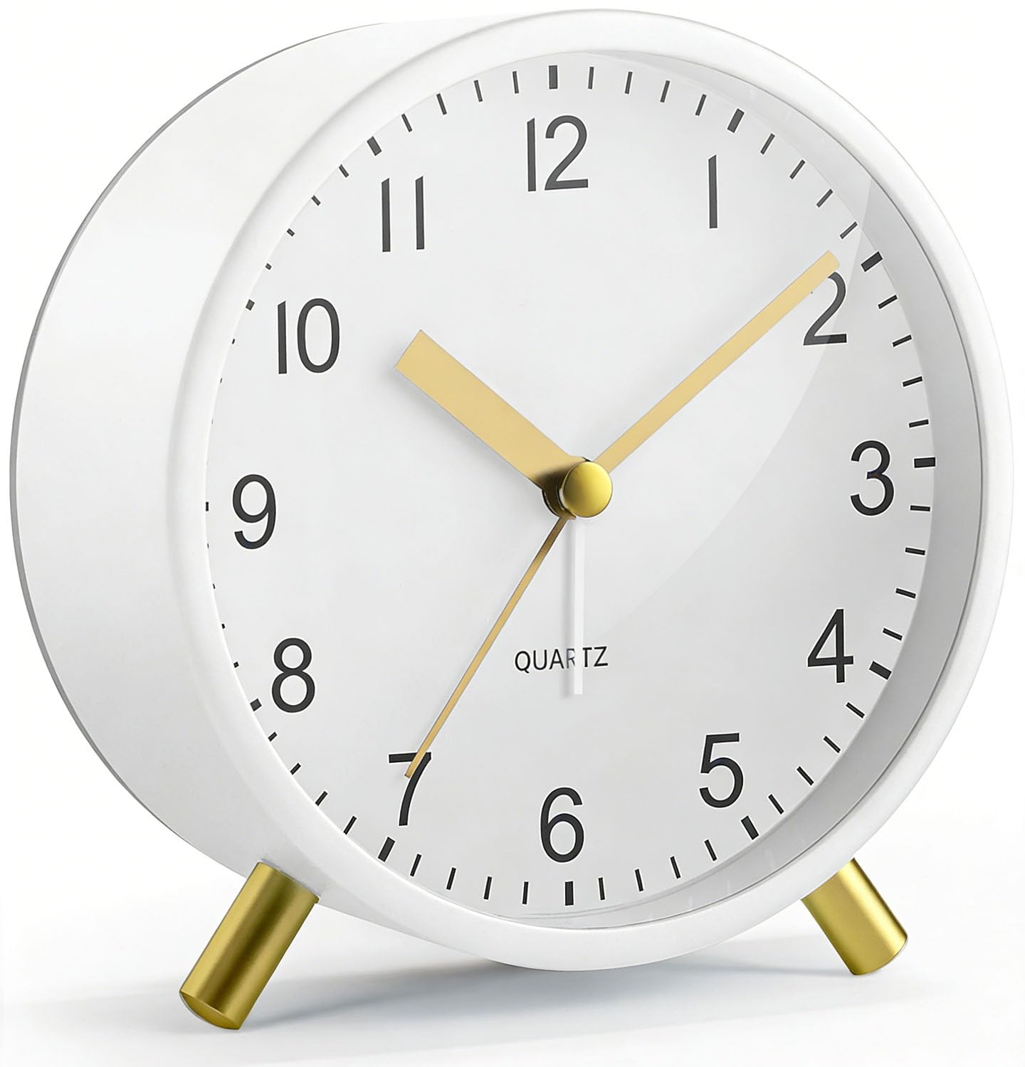 Azxb Analog Alarm Clock, Silent Non-Ticking with Night Light, Fashionable Round Metal Alarm Clock for Office, Battery Operated, Bedroom, Elderly, Adults, Children, Student Gifts