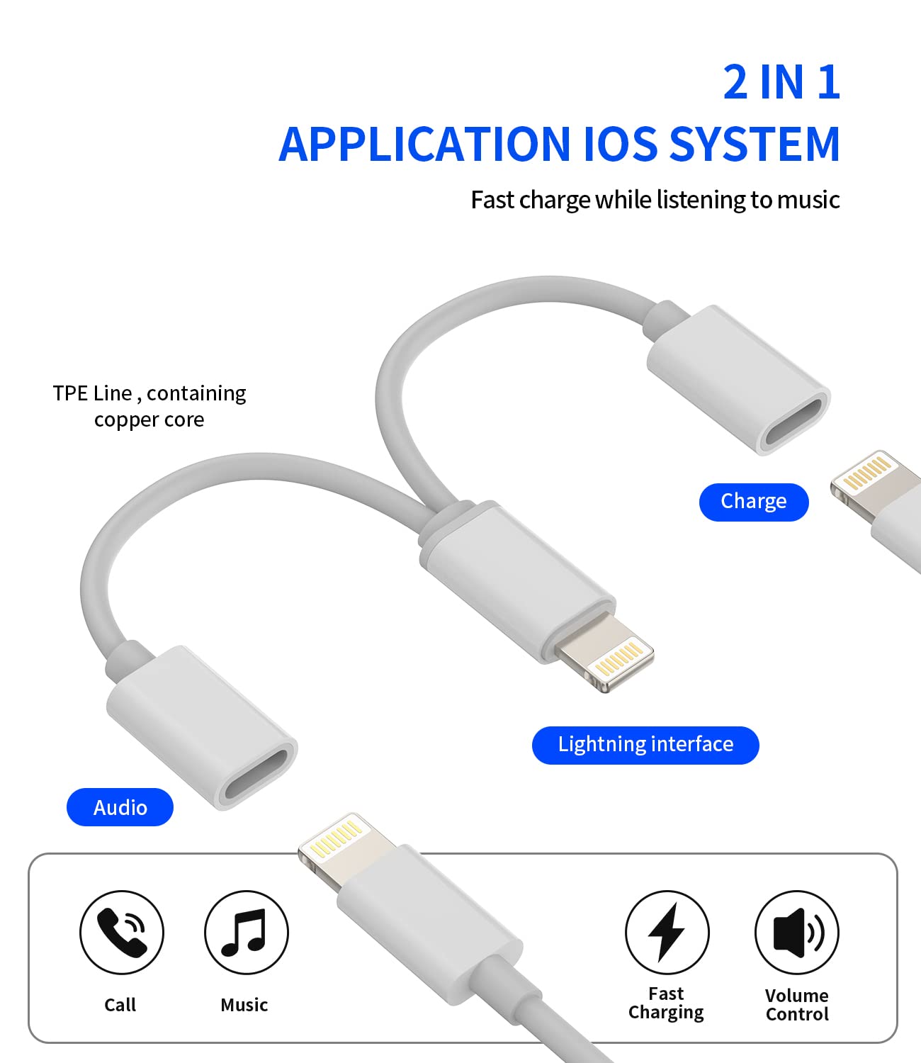 iPhone Headphone Adapter(2Pack)dual Lightning Splitter Dongle Audio Charging Jack 2 in 1 Adaptador Para Charger Aux Cable Connector MFI Certified for 14 13 12 11 Pro Max 7 8 Plus X Xs Xr Se Ipad
