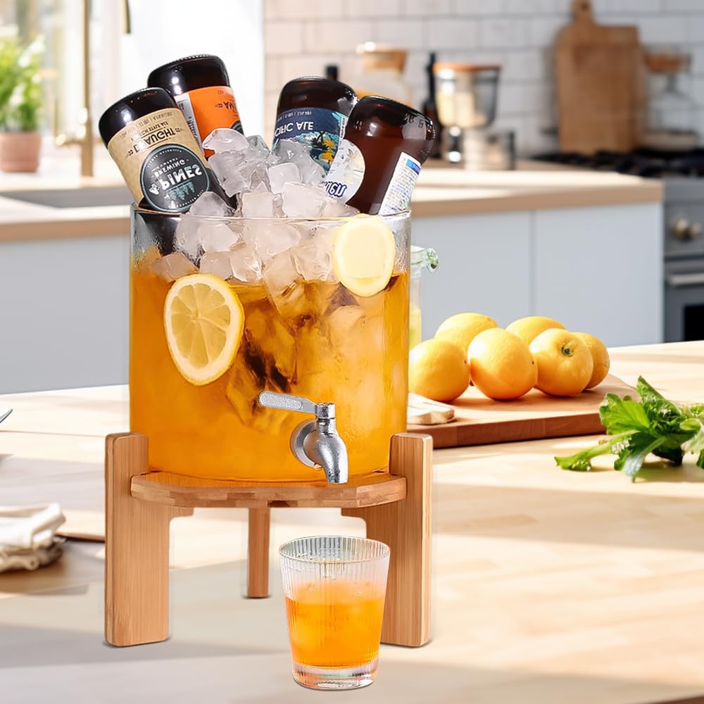 Getränkespender, Glasspender mit Ständer, Glas-Wasserspender mit Zapfhahn, großer Getränkespender für Partys, Bars, Restaurants, 5 l