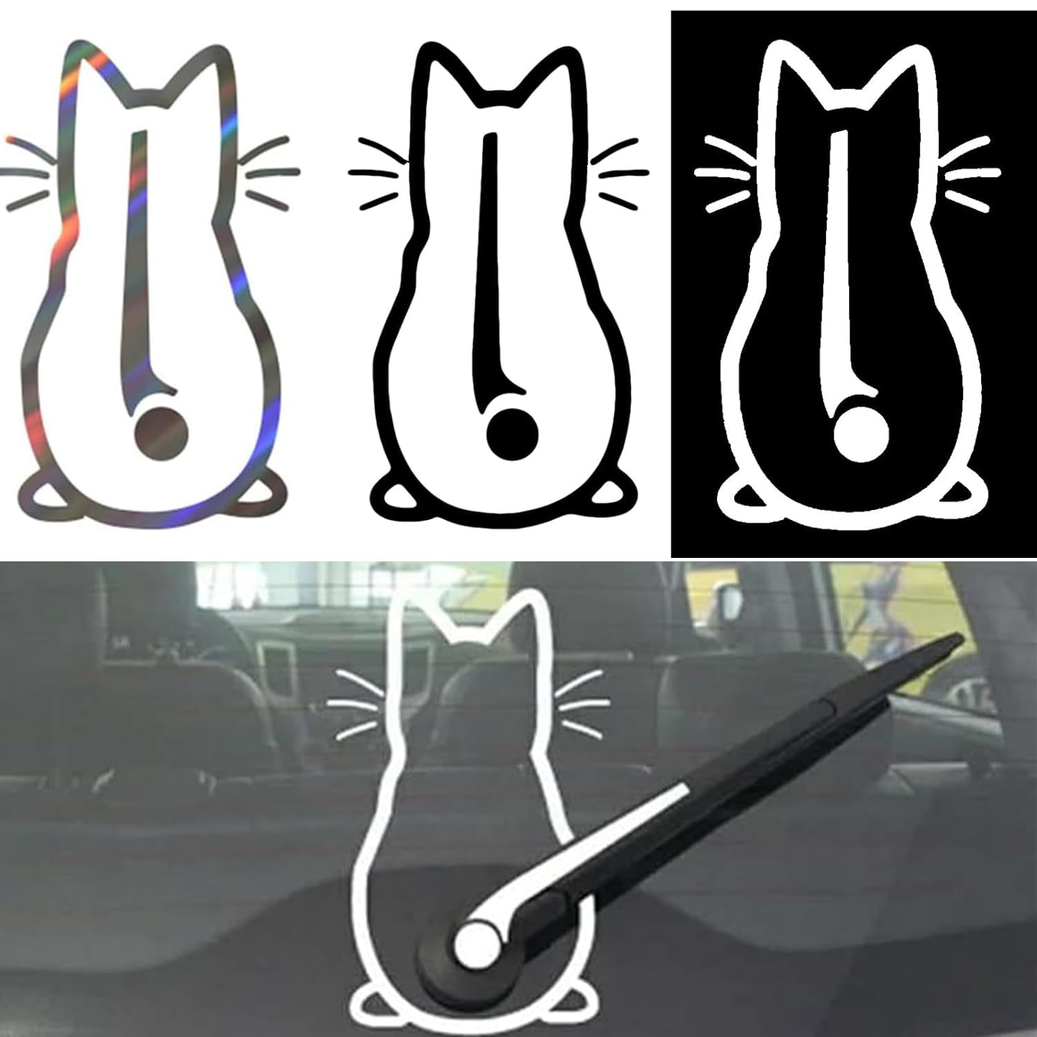 Alriedy 3 Stück Katzen Wischer Aufkleber, Reflektierend Auto Aufkleber, Lustiger Cartoon Kätzchen Schwanz Heckscheibenaufkleber, Autoaufkleber Katze für Auto, Laptop, Handy