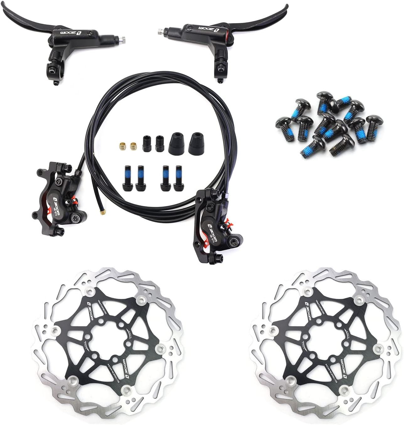 Zoom 4-Piston MTB Hydraulic Disc Brake Set/w 160mm Floating Disc Rotors Internal Routing