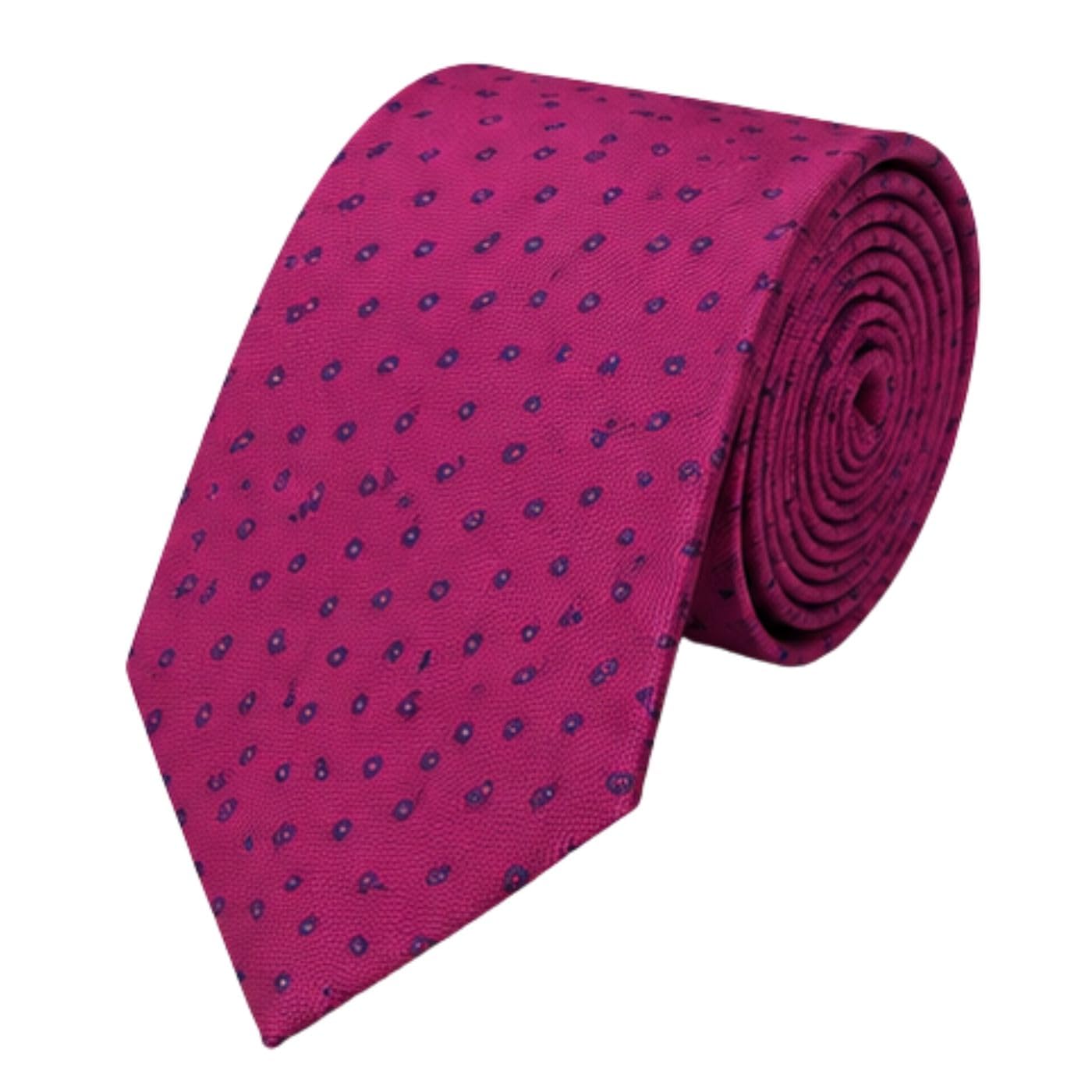 calixto Men's Premium Magenta Pink Necktie with Navy Blue Micro Dot Pattern – Luxury Woven Silk Feel Jacquard Formal Tie for Business, Wedding & Special Occasions – Classic Designer Neck Tie Gift for Men-picture-4